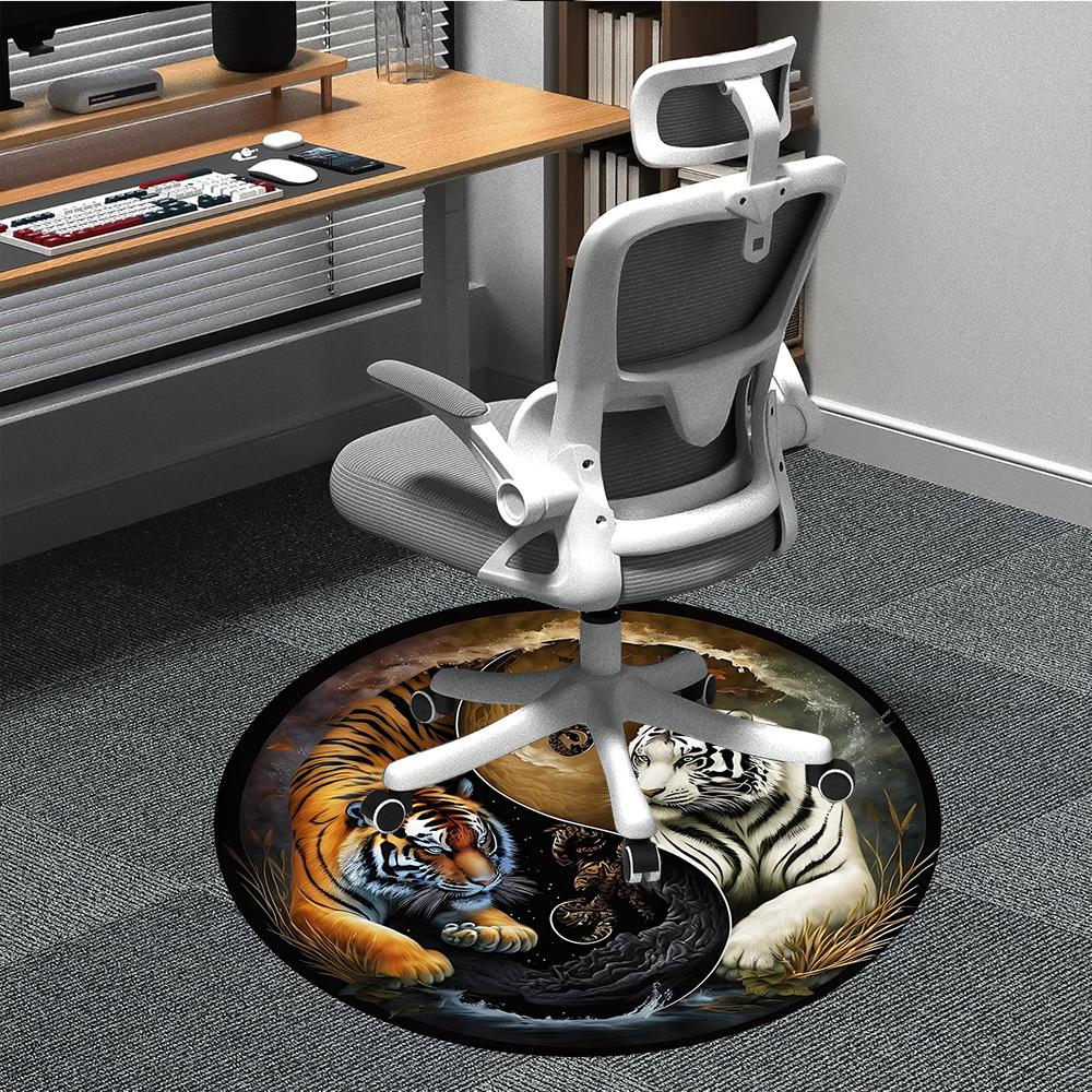 1PC Tiger YinYang Office Round Area Rug, Mat Suitable For Office, Under Office Chairs Bedroom Living Room Home Decor, Room Deco