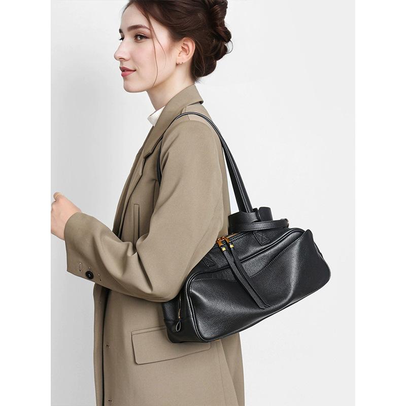 B-Bowling Genuine Leather New Rodeo Boston Bag Large Capacity Commuter Shoulder Crossbody Pillow Bag for Women