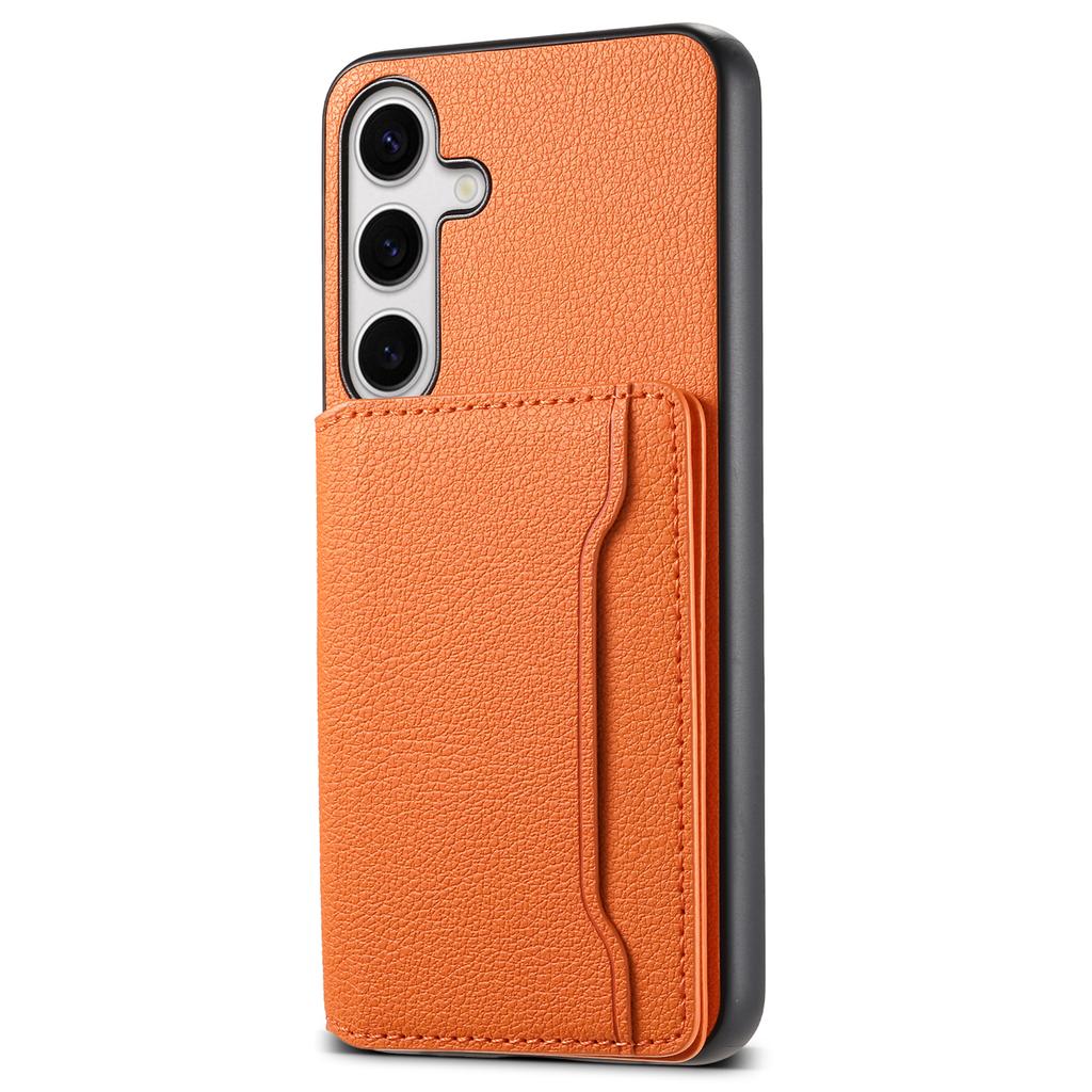 For Samsung Galaxy S25 Case with Card Slots Kickstand Calf Texture Leather Phone Back Cover