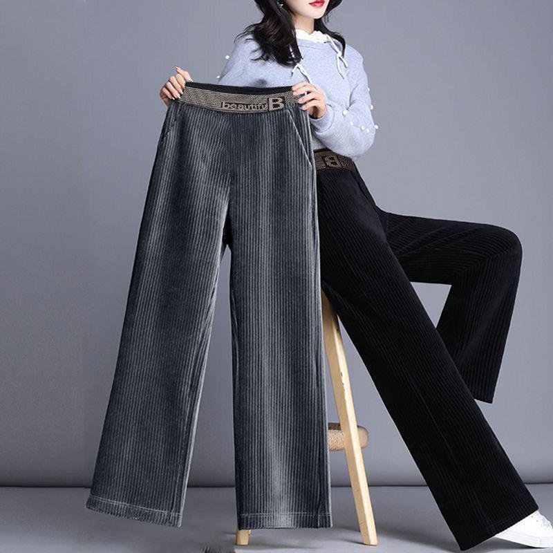 Women's Corduroy Wide-Leg Casual Pants - Autumn/Winter, Thickened, Plus Size, Straight, Loose Fit
