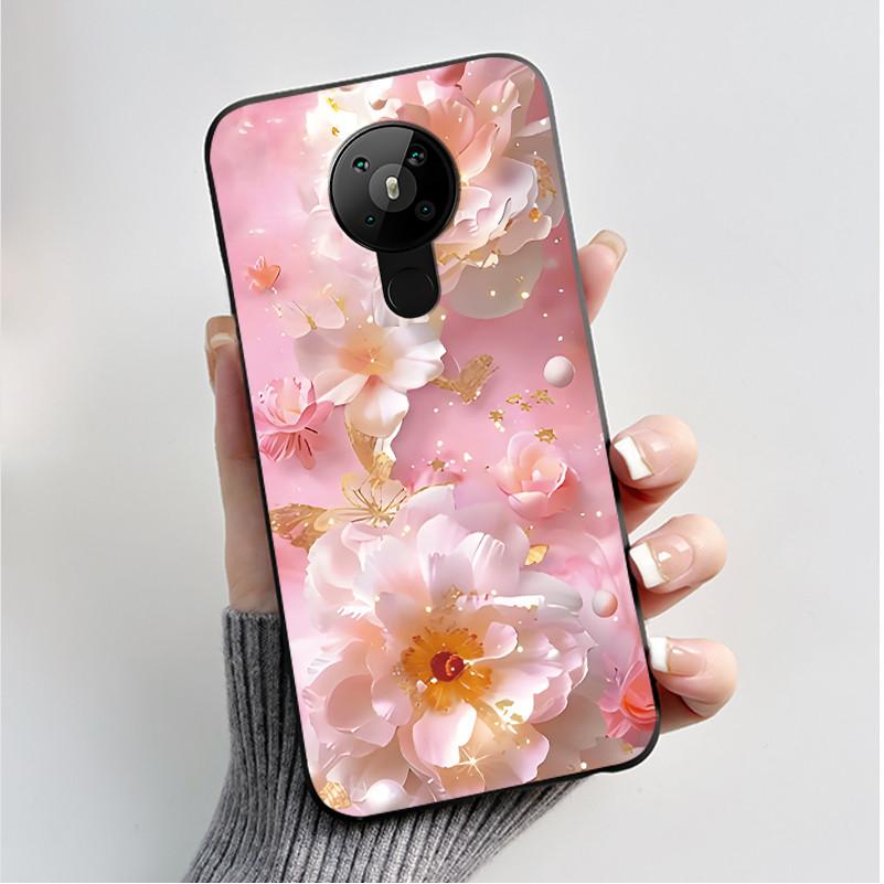 Printing Pattern Case For Nokia 5.3/Nokia 5.4/Nokia 3.4 Coque Soft Silicone Black Shell Cover Cute Flower Cartoon Casing Fundas