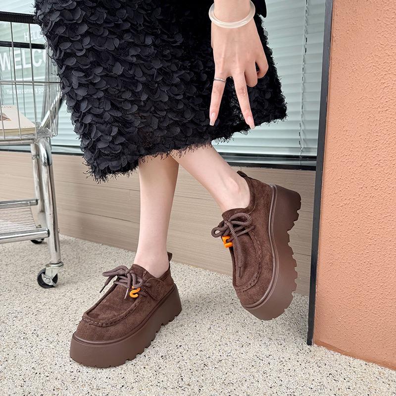 Muffin thick-soled lace-up women's new spring and autumn retro versatile small man height-increasing cotton shoes