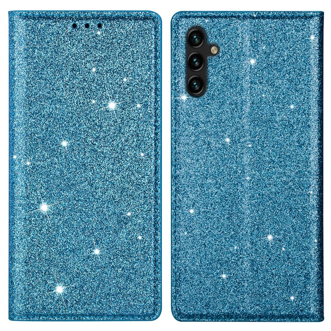 

For Samsung Galaxy S25+ Case Glittery PU Leather+TPU Card Slot Phone Cover Blue