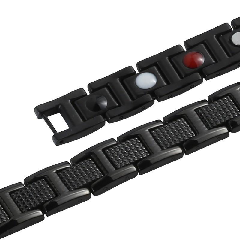 Geometric I-Beam Design Magnetic Therapy Bracelet Men Titanium Steel Adjustable Health Wristband Black Gold