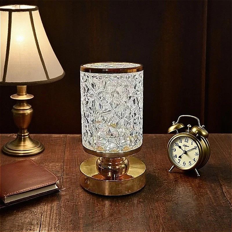 Crystal Desk Lamp Lighting Fixture Bedside Lamp Night Light USB Retro Nightstand Table Lamp Dimmable for Bedroom Home Decoration