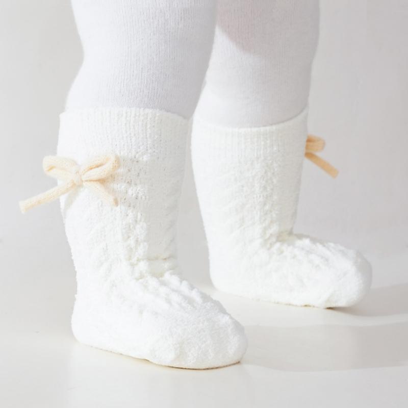 Baby Socks Solid Cotton Soft Long Princess Socks Plugging And Thickening with Cute Bow Boy Girls Stretchy Warm Cozy Casual Socks