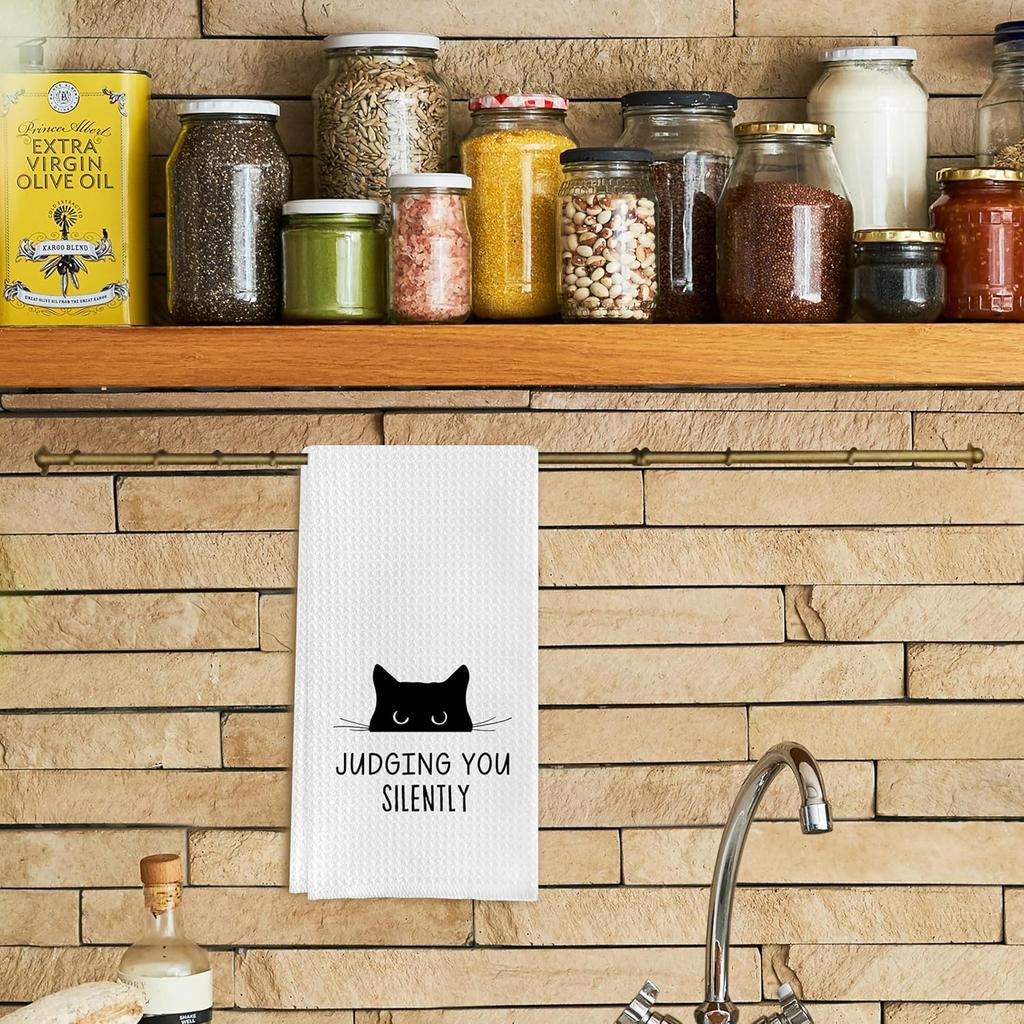 Funny Cat Kitchen Hand Towels - Cat Dish Towels, 16 X 24 Inches (Judging You)