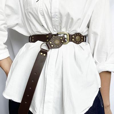 Vintage American Spice Girl Rivet Corn Splicing Wide Belt Personality Trend Punk Metal Buckle Waist Belt