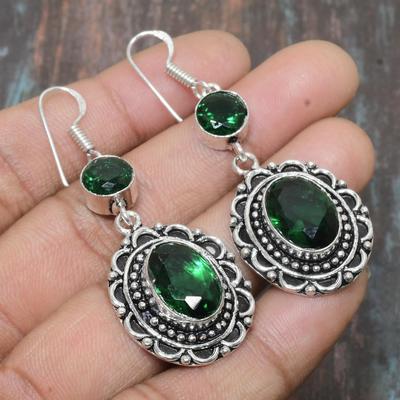Brinco de joia de prata esterlina 925 sólida feita à mão com pedra preciosa cromada diopside