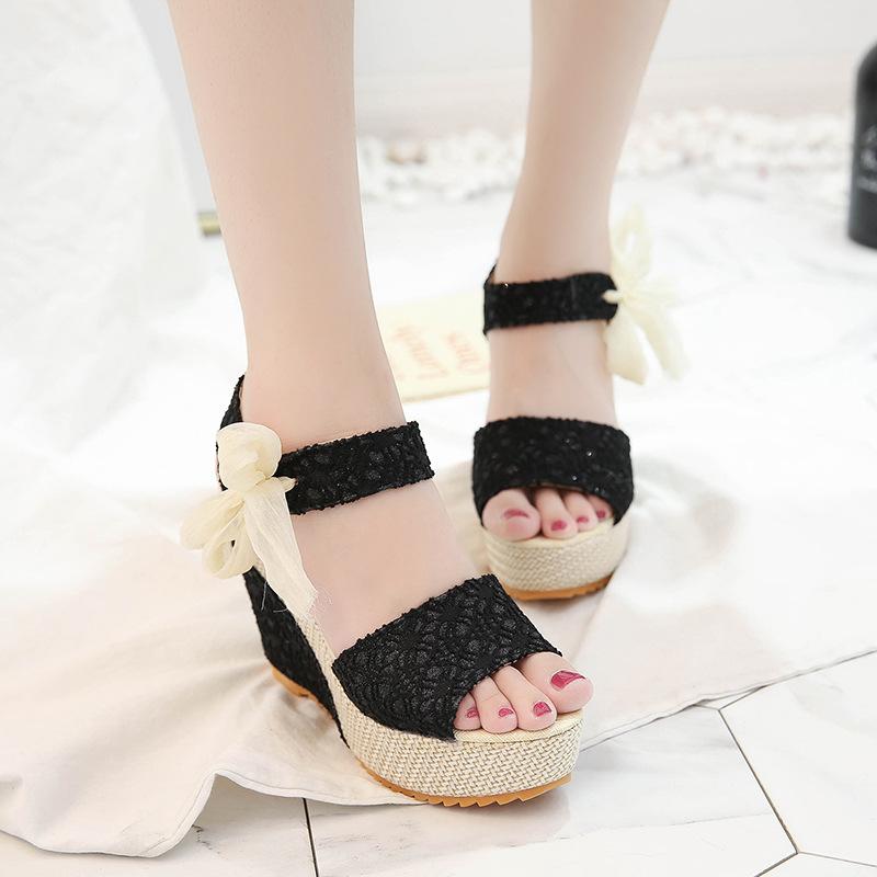 INS Spitze Freizeit Frauen Keile Mit Hohen Absätzen Frauen Schuhe Sommer Sandalen Partei Plattform High Heels Schuhe Frau