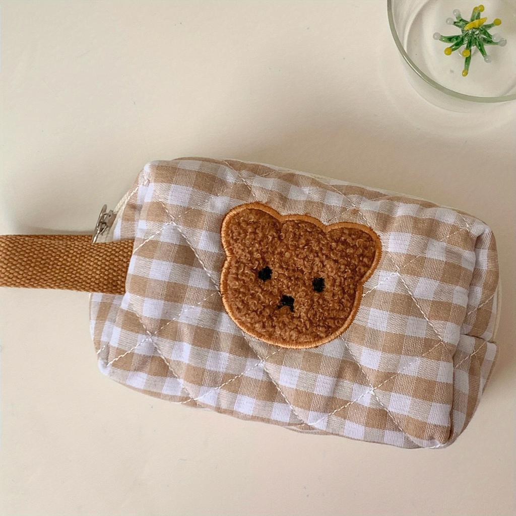 Cartoon Animal Curly Patch Bear Cosmetic Bag Cute Niche Female Storage Bag Student Portable Large Capacity Cotton Quilted Handba