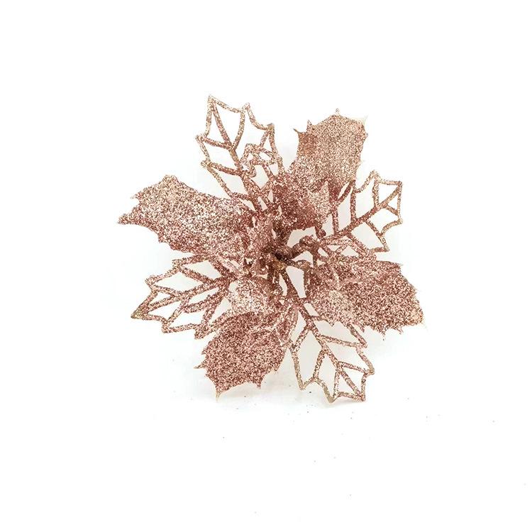 10cm Pink Glitter Poinsettia Christmas Tree Ornaments & Decorations