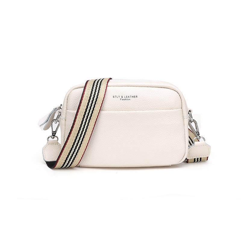 New First-layer Cowhide Shoulder Bag Women's Wide Shoulder Strap Simple Commuting Leather Women's Bag Crossbody Small Square Bag