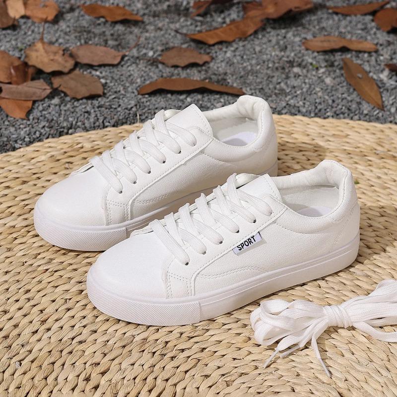 White Shoes Women's Spring Autumn Flat Bottom Sneakers Casual Lace Up Students College Style Shoes