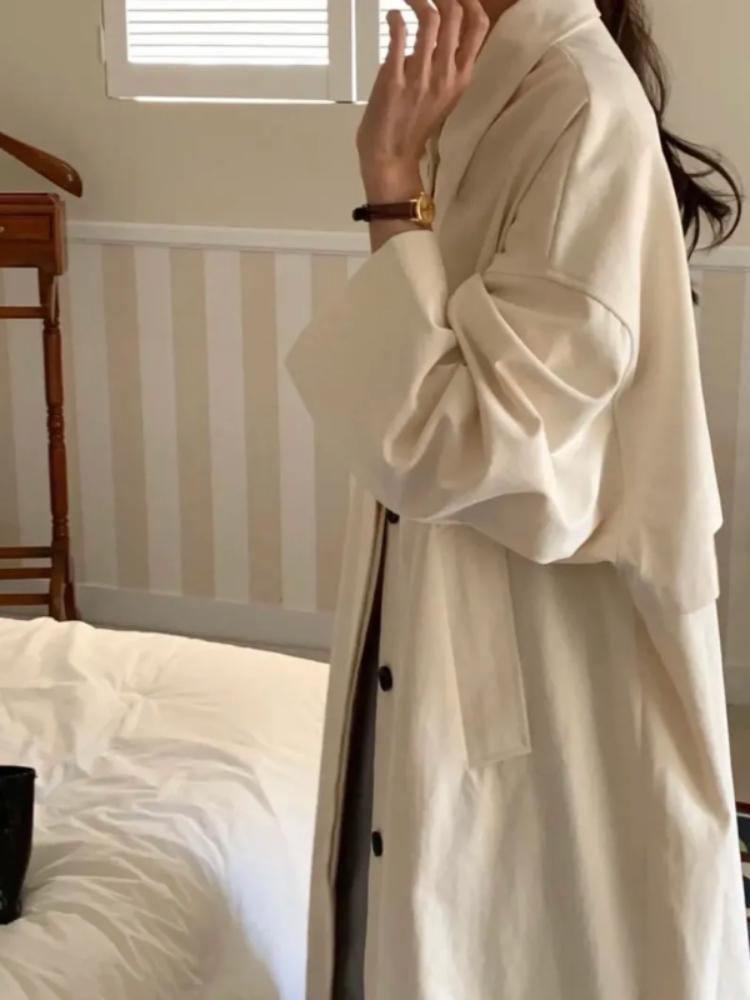 Korean Vintage Fashion Overcoat Loose Fit Single Breasted Long Coat with Detachable Hood Autumn Winter Women Outerwear Retro Long Sleeve New