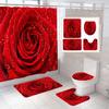 Beautiful Rose Fabric Shower Curtain Red Flowers Bathroom Curtains Pedestal Rug Toilet Lid Cover Non-Slip Carpet Bath Mats Rugs