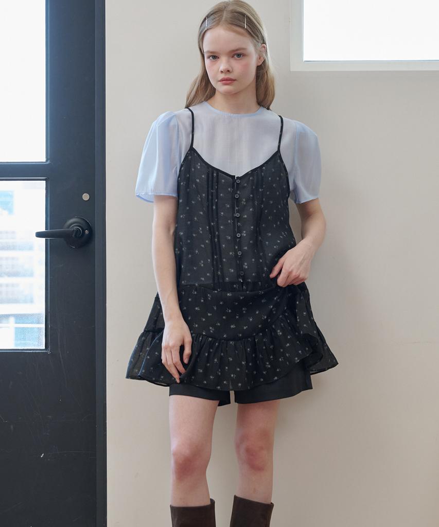 Opening Sunshine Pintuck Sleeveless Chiffon Mini Dress Flower Black