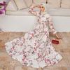 Women Floral Pattern Linen Dress Summer Islamic Muslim Long Sleeve Belted Abaya New Season Lined Made In Turkey