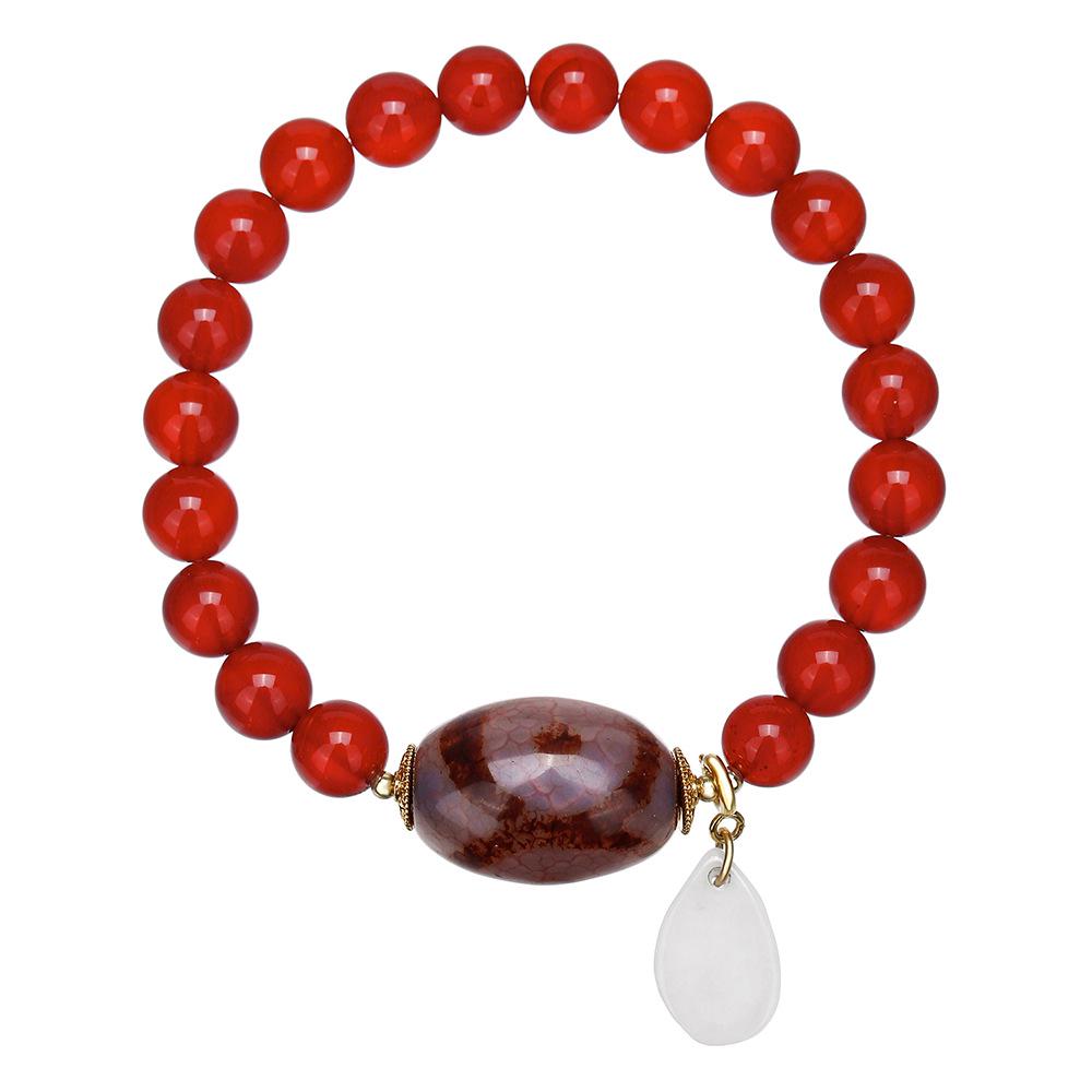 

Женский дизайнерский браслет из красного агата и нефрита Дзи - Летняя мода