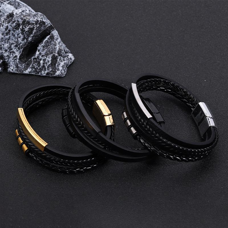 Stainless Steel Bracelet, Men's Leather Chain, Magnetic Attachment, Retro Style Men's Bracelet