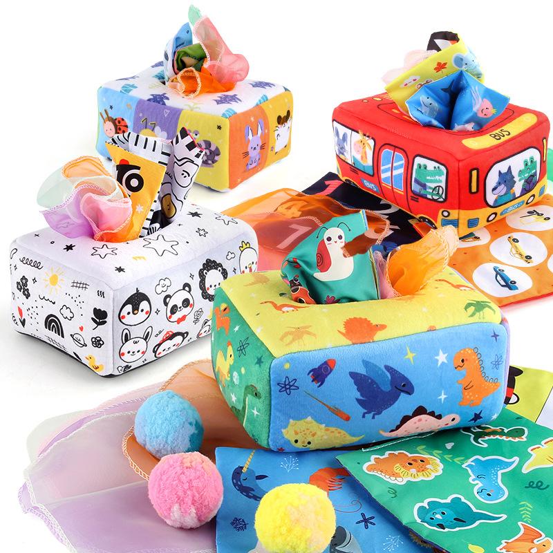 Baby Puzzle Early Education Cloth Book Toy Box Baby Ring Paper Cloth Book Simulation Number Letters Can'T Be Torn And Drawn Tissue Box