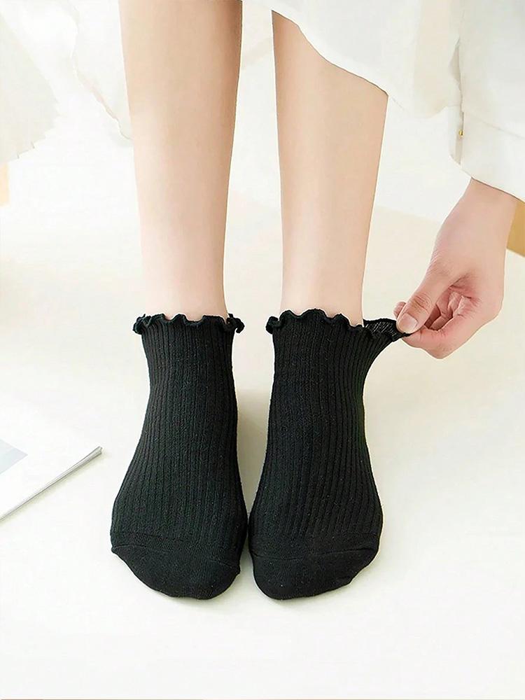 

Cotton Spring and Autumn Middle Tube Ear Ear Edge Anti Odor Socks Thin Girl Mesh Breathable Solid Color Socks One Size чёрный