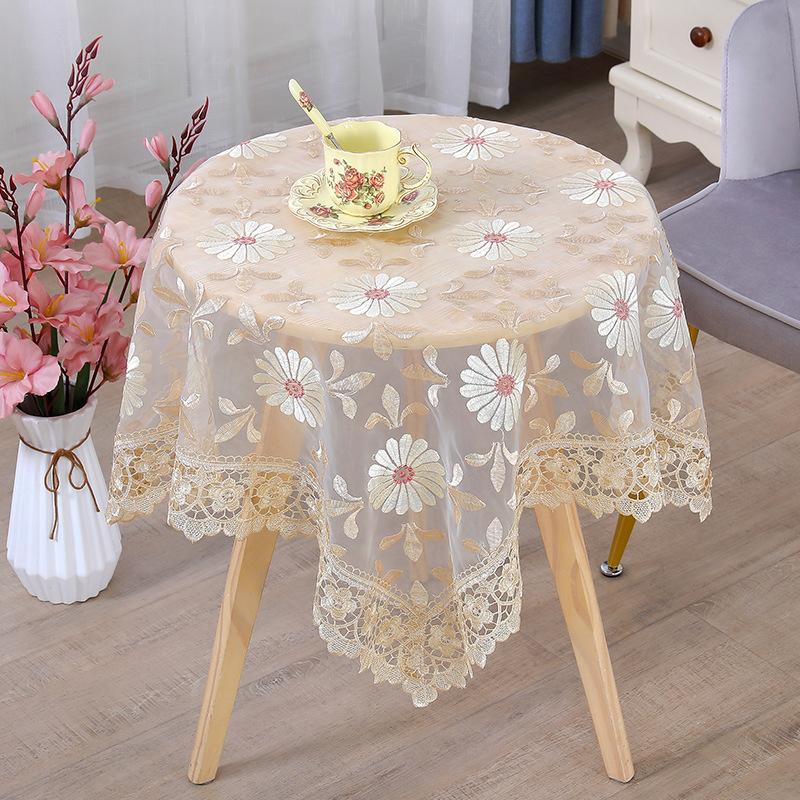 Pastoral Style Lace Tablecloth Dustproof Rectangular Tablecloth Embroidered Jacquard Restaurant Decorat Fabric Coffee Table Bedside Table Cover Cloth