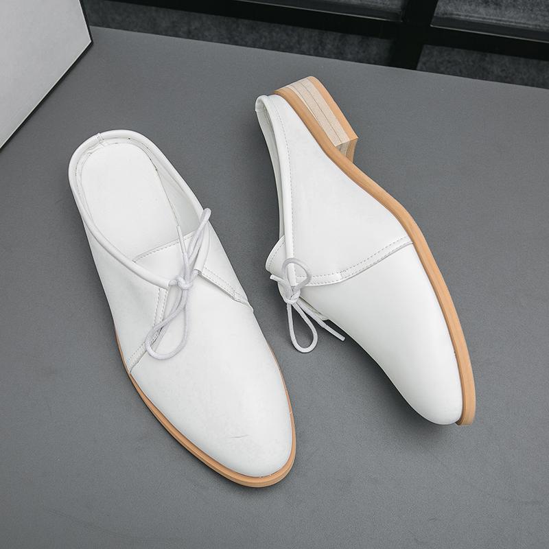 Fashion Classic Summer Man Casual Shoes PU Leather Muller Shoes Breathable Slip on Half Drag Leisure Walk Mens Slippers Soft Lazy Flats