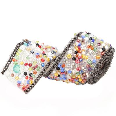 1pcs Colorful Multicolor Crystal Rhinestone Chain Beaded Ribbon Trim  Clothing Decoration