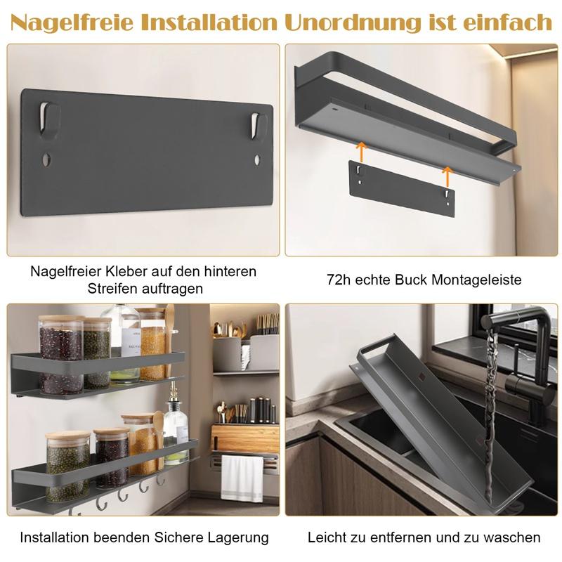 Space-Saving Corner Kitchen Rack-Punch-Free Wall Hanging Aluminum Seasoning Shelf