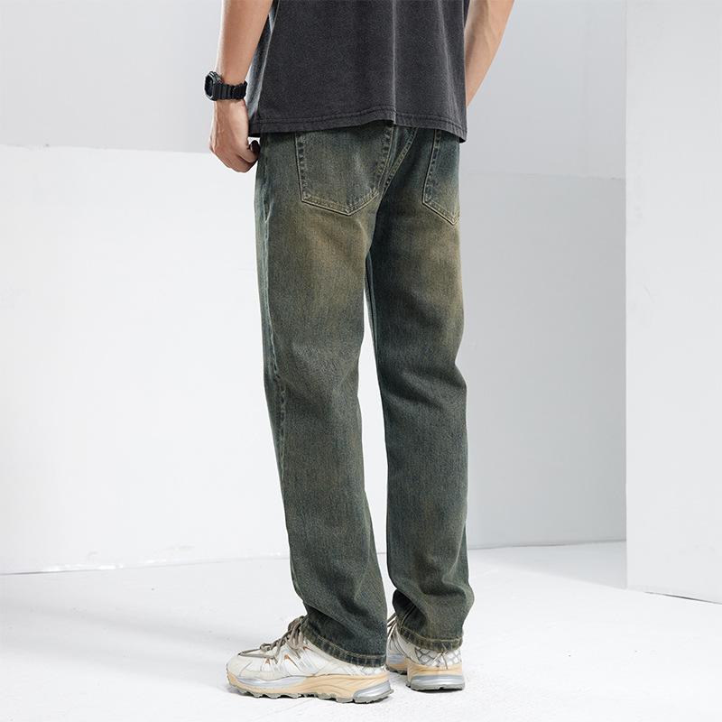 New Spring and Summer Loose Straight American Retro High Street Stretch Denim Trousers for Men