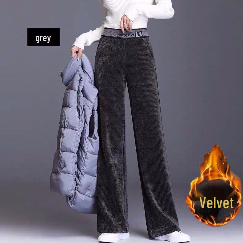 Women's Corduroy Wide-Leg Casual Pants - Autumn/Winter, Thickened, Plus Size, Straight, Loose Fit