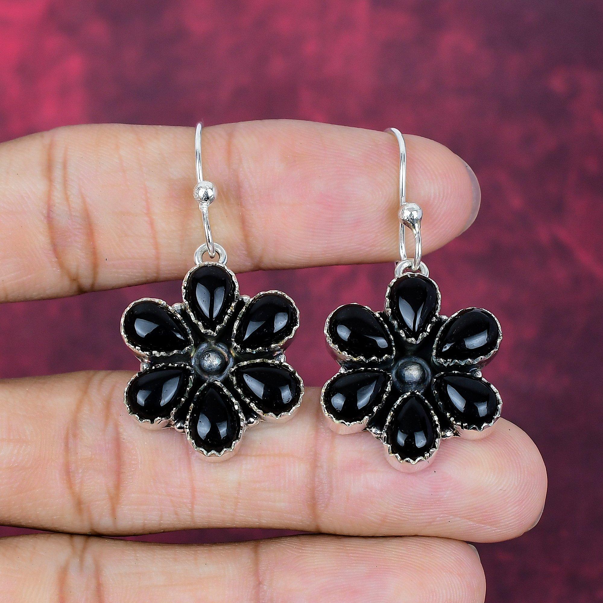 

Серьги из цельного серебра 925 пробы с черным ониксом, серьги из драгоценных камней ручной работы на День памяти 1.77 Inches чёрный