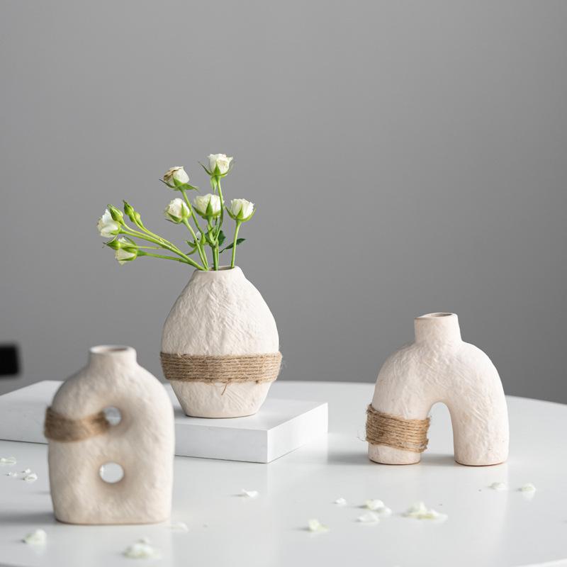 Earth Glaze Small Flower Insert Simple Binding Rope Ceramic Vase Creative Home Decoration Process Ornament