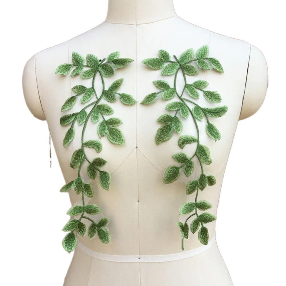 2 Stück Grüne Blatt-Gänseblümchen-Blumen-Bestickte Aufnäher Elegante Exquisite Kleidung Applikation Vintage Kleidung Aufnäher Nähen