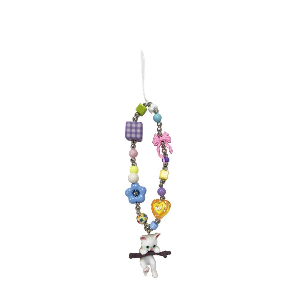 Cute Cartoon Cat Bowknot Love Heart Colourful Beads Mobile Phone Lanyard Bracelet CCD Camera Bag Universal Accessories Gift