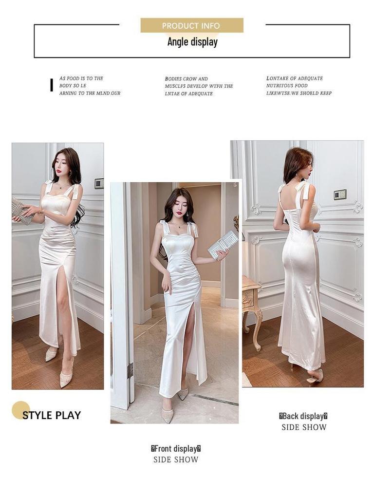 Elegant Spaghetti Strap Evening Gown - Soft Nightclub/Work Attire