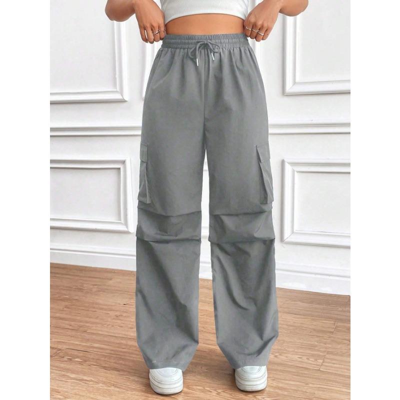 Spring Women's Pant Fashion Side Ruffle Solid Color Straight Leg Wide Leg Sweatpants