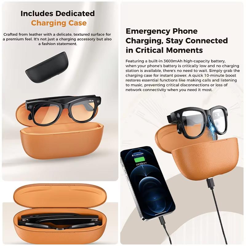 Neue KI-Smart-Brille mit farbwechselnden Gläsern für Fotografie, Videoaufnahme, 3600mAh Ladecase, 4K-Hochauflösungslinse, Musikwiedergabe übersetzen