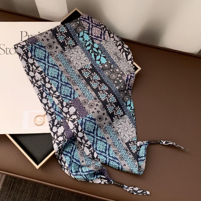 Silk scarf new fashion wheat ear cashew flower silk scarf head scarf beaded small scarf scarf triangular scarf waist tie
