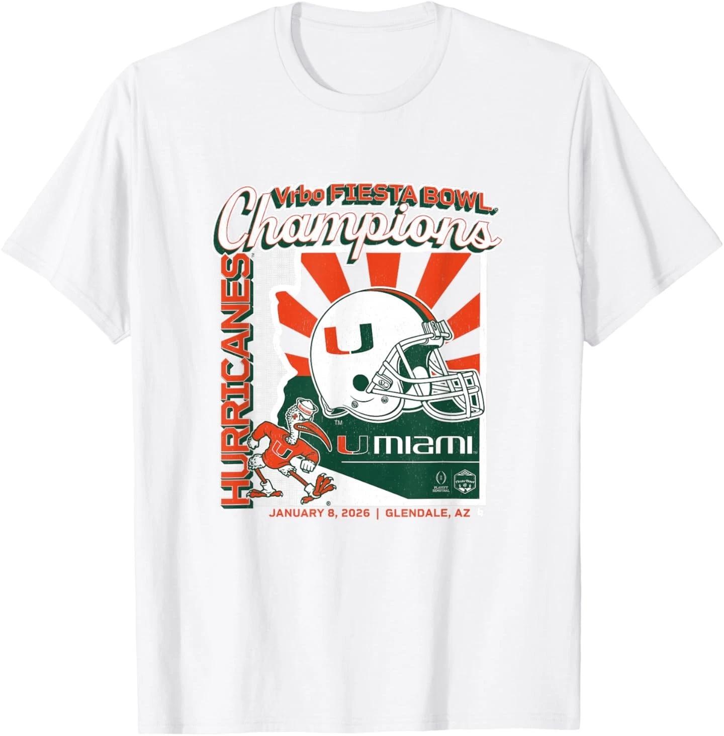 Miami Football - CFP Fiesta Bowl Champions 100% Cotton T-shirt Mens Tees Top 4XL