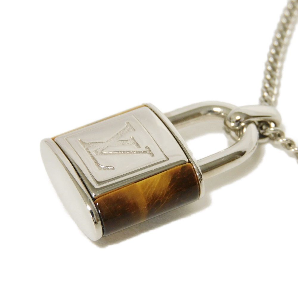 Used LV Stone Tiger Eye Pendant (M62668, 7984) with Collier LV Signature Logo Padlock. Stone Brown Men's from Japan