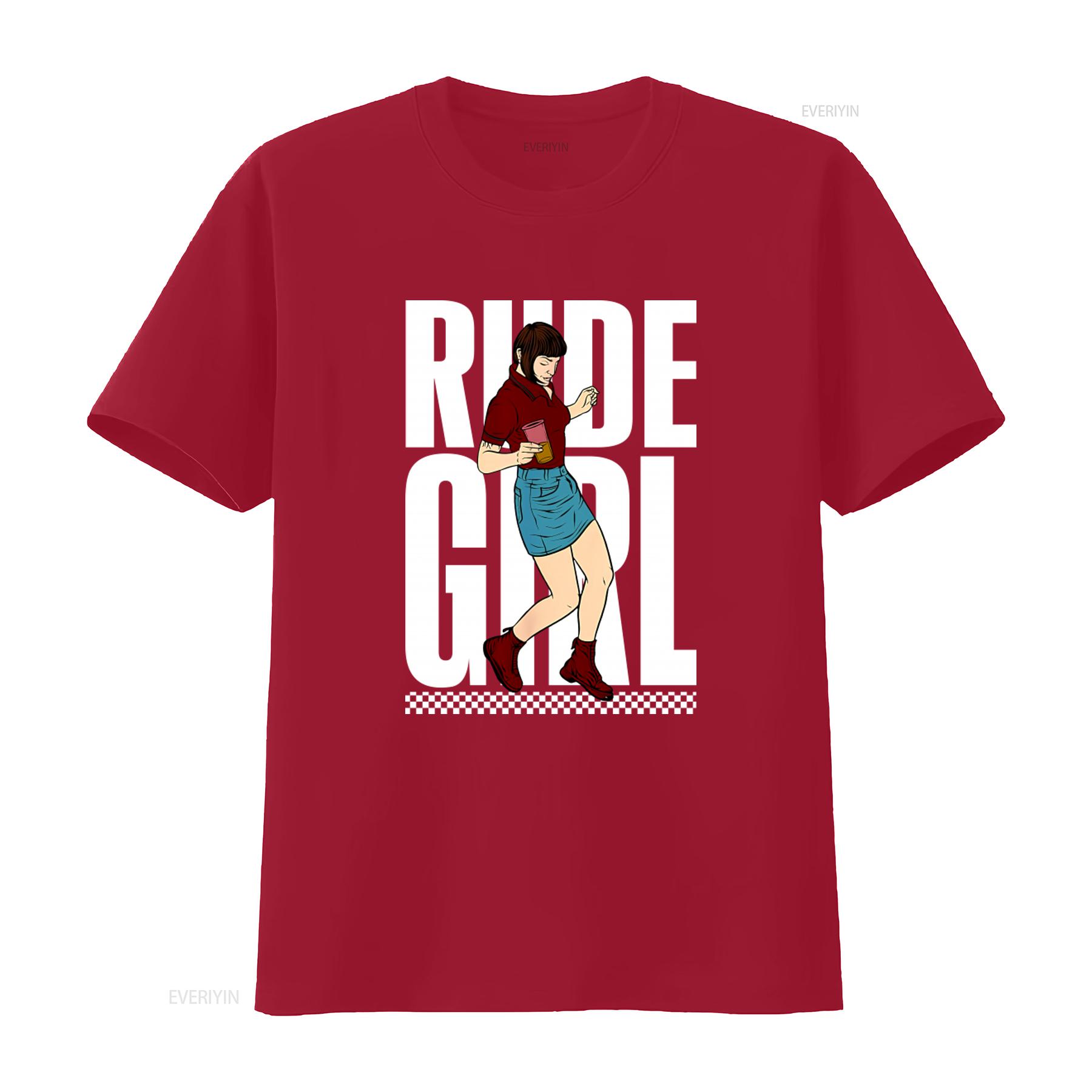 Womens Rude Girl T Shirt Ska Reggae Rocksteady Skinhead Style with Trendy Print vintage Washed Breathable Comfortable Unisex S