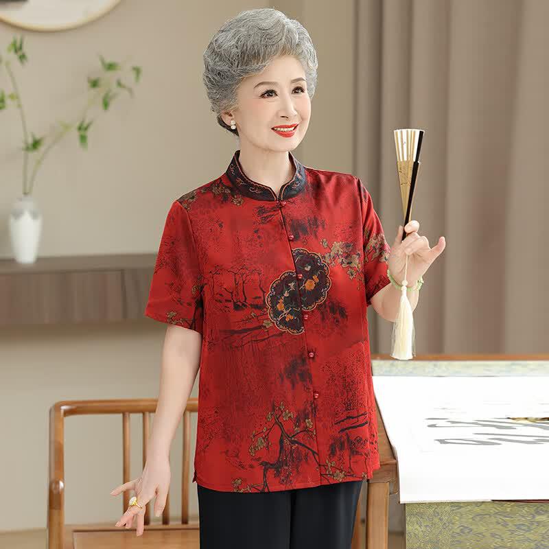 Elderly Women s Summer Tang Style Short-Sleeve Blouse XL красный
