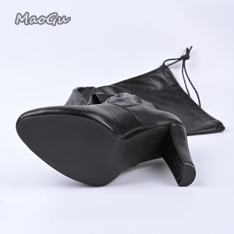 Fashion Women's Leather Boots 2025 Autumn Winter New Size 43 Comfortable Pointed Toe Back Strap High Thick Over The Knee Boots for Women
