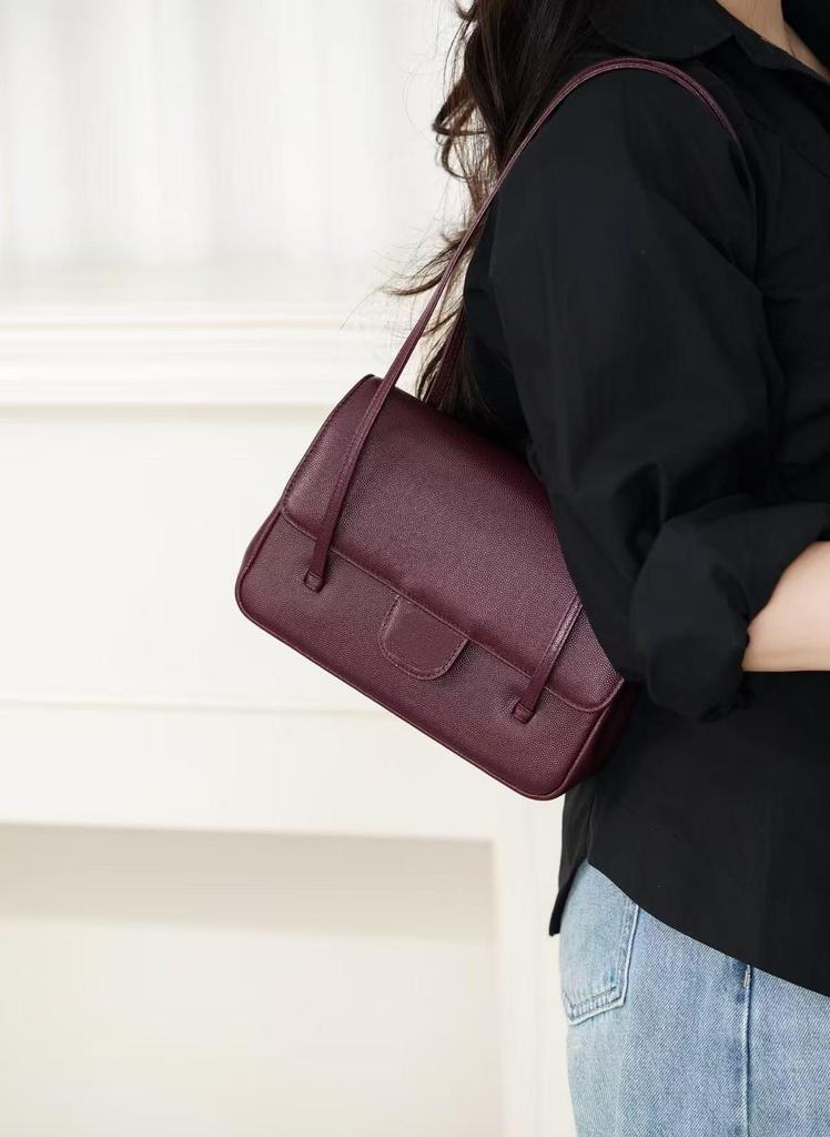 26P Preppy CoCo Genuine Leather Underarm Baguette Handbag