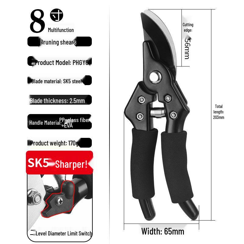 Heavy-Duty Stainless Steel Labor-Saving Pruning Shears for Garden and Bonsai, Multi-Functional Power Shears for Thick Branches