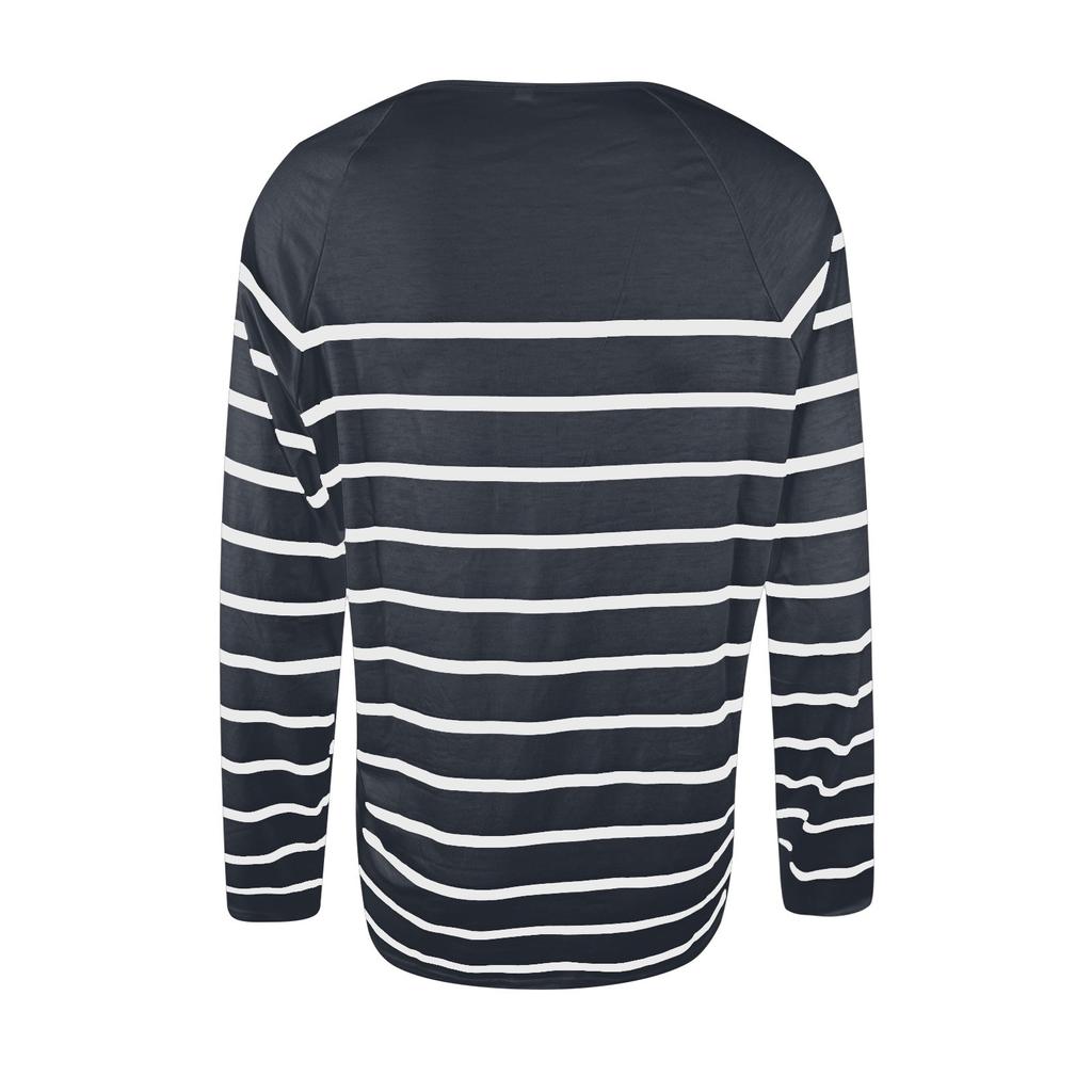 Ladies Casual Striped Round Neck Button Casual Loose Long Sleeve T-Shirt