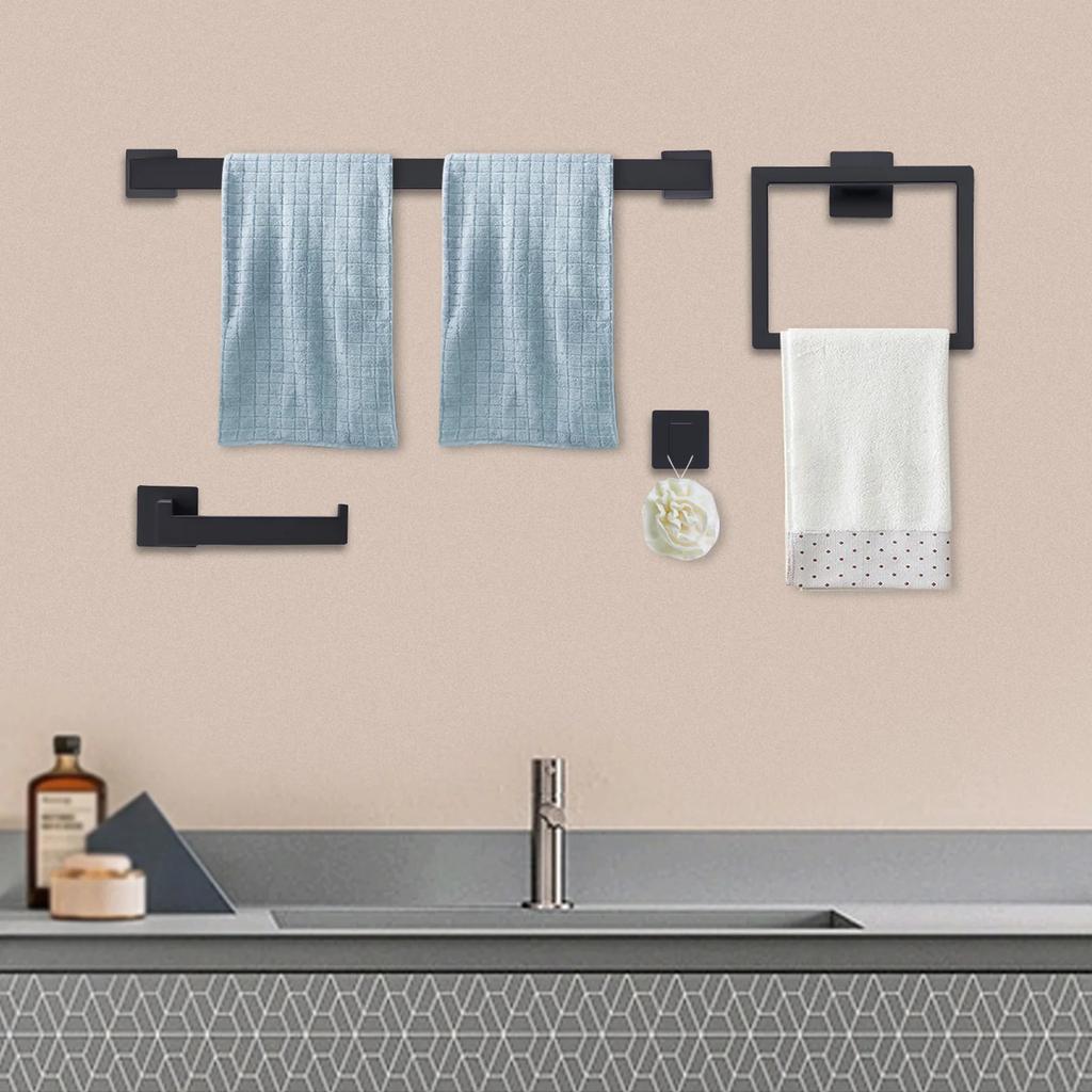 Stainless Steel Ring Wall Mounted Square Towel Holder Hand Hanger Bath Rack for Kitchen Bathroom Toilet