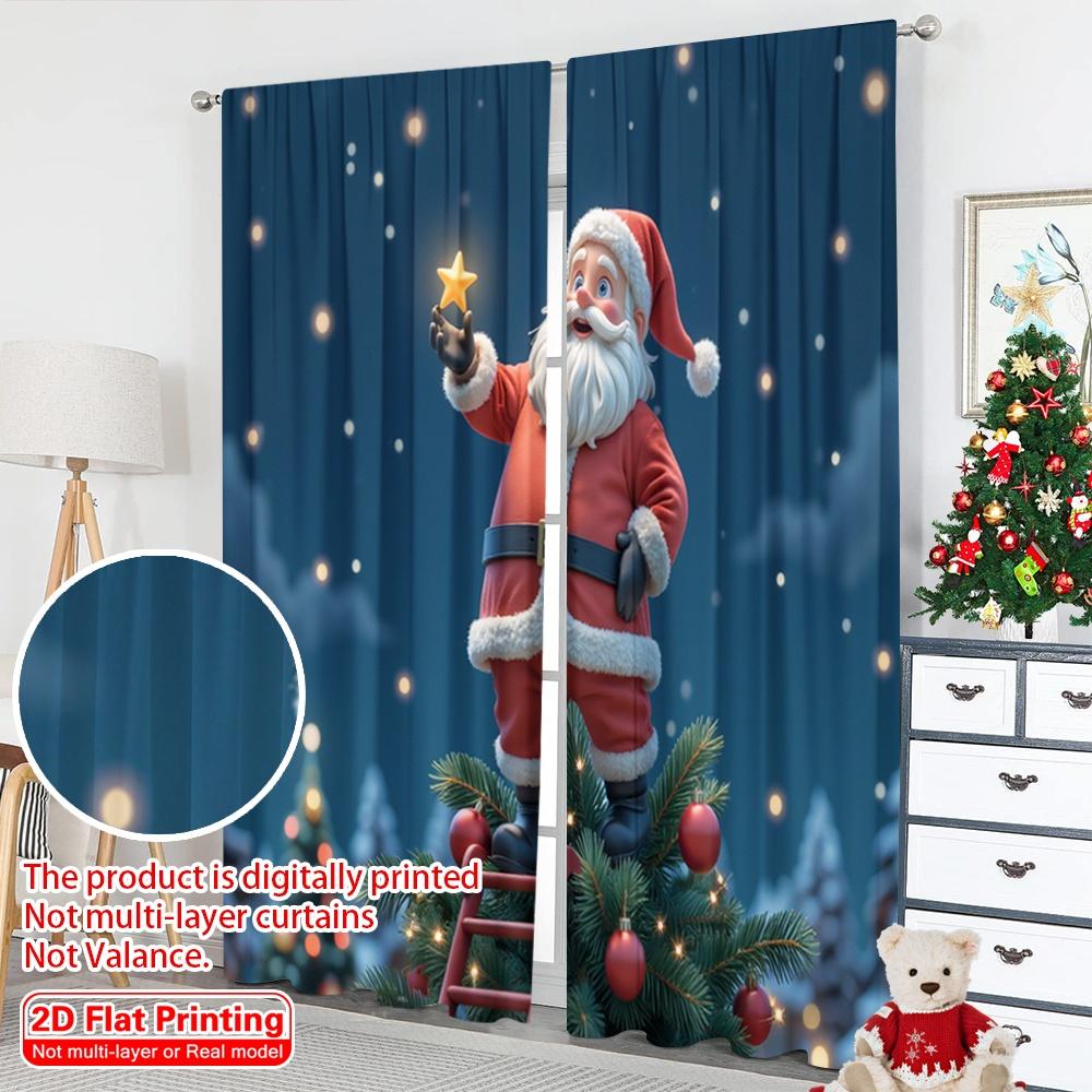 2pcs 2D Flat Printing Merry Christmas Drapes Santa Christmas Tree Star Polyester Without Electricity Family Party for Room Decor